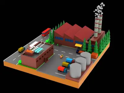 Factory Warehouse Low-poly 3D model