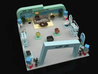 booth 9x8 open 3 side  2 sample  3D model
