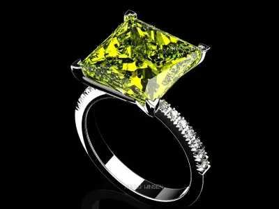 3D model Solitaire Fancy-SL Ring with Princess Cut Gemstone 3D print model