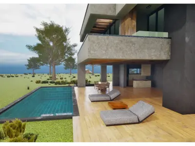 Modern Cozy House with Pool and Parking Low-poly 3D model