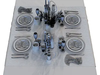 Luxury dining table set 015 Low-poly 3D model