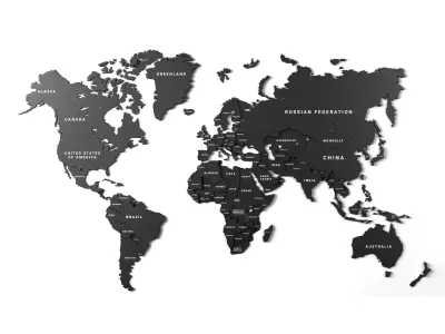 Wooden panel - world map 3 3D model