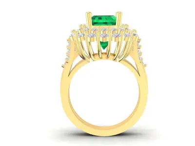 Luxury Emerald Cut Green Gemstone Halo Ring 3D Model 893 3D print model