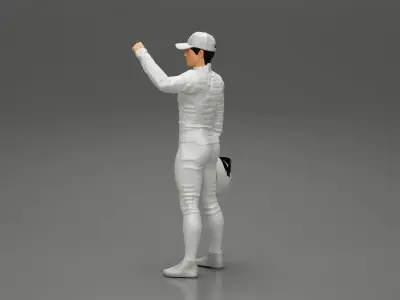 Motorbiker holding his helmet while waving his hand 3D print model