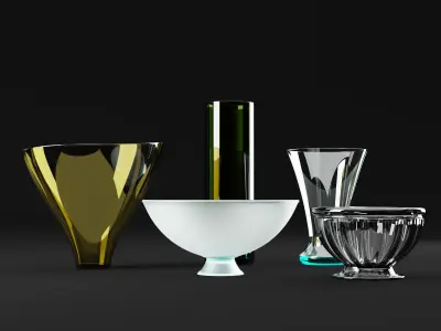 Decorative glass vases set 3D model