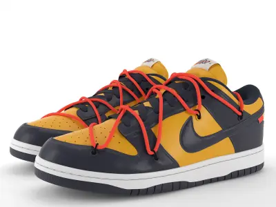 Nike Dunk Low Off-White University Gold PBR Low-poly 3D model