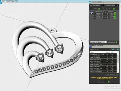 2 Pendants heart with diamonds 3D print model