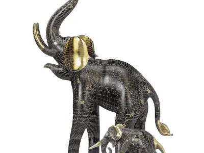 Playful Baby Elephant And Mother Figurine Decor 3D model