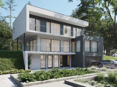 Modern house Low-poly 3D model