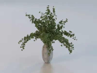 Light Green Leafy Branches in Frosted Glass Vase 3D model