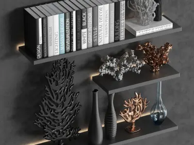 Decorative set of organic coral with books and vases 3D model