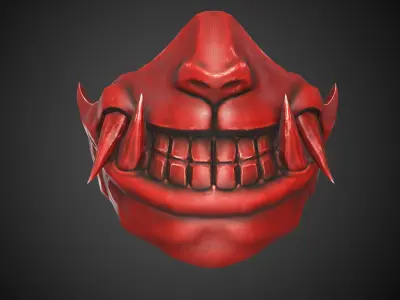 Traditional Japanese Samurai Demon Oni Mask Low-poly 3D model
