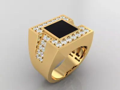 Ring M10   Mens luxury ring with enamel and gems 3D print model