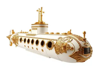 Ornate Gold Submarine model pack Low-poly 3D model