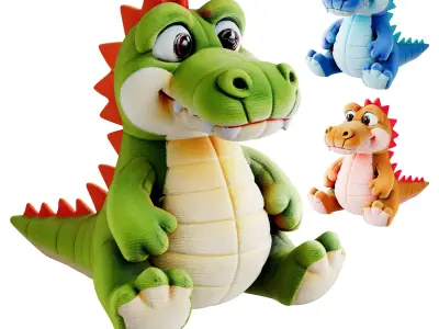 Cute Plush Alligator Toy 3D model