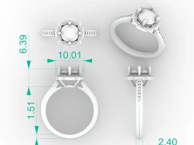 Vintage 1 Carat Diamond Engagement Ring 3D print model