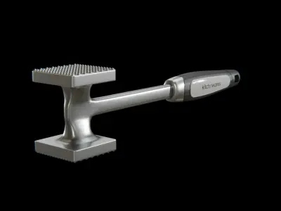 Meat Hammer Kitchnwares with black rubber handle Low-poly 3D model