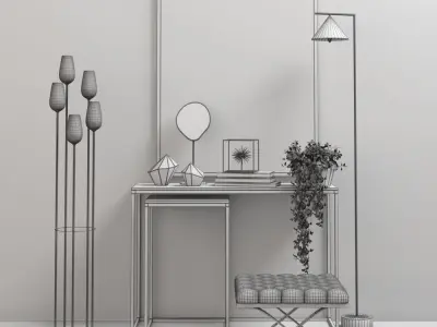 Set-11 gold floor lamp with four lamps 3D model