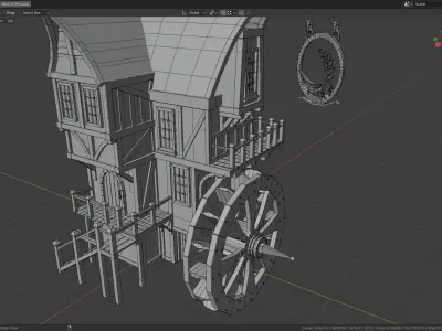 Medieval Watermill for UE 5 Rigged and Animated Low-poly 3D model