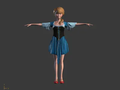 Low-Poly Female Cartoon Character T Pose Stylized 3D Model Low-poly 3D model