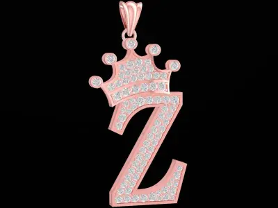 Crowned Letter Z Pendant Luxury Alphabet Jewelry CAD 3189 3D print model