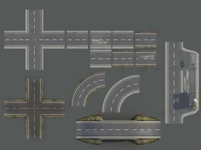 Damaged Road Pack Low Poly Low-poly 3D model