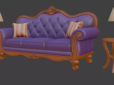 Disney style Cartoon Sofa Set with Side lamp 3D model