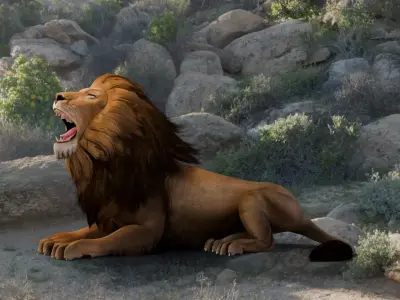 Realistic Animals Savannah - Lion Low-poly 3D model