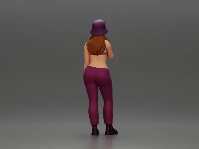 beautiful girl in pants and a hat thinking 3D print model
