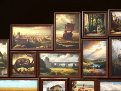 Set of 25 vintage paintings 3D Model Collection