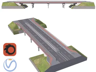 High detailed 4 lane bridge over the main road  3D model