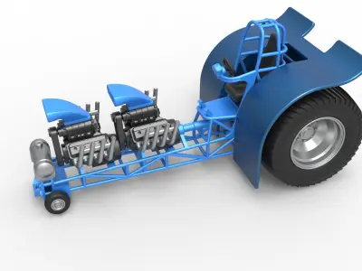 Pulling tractor with 2 engines V8 Scale 1 to 25 3D print model