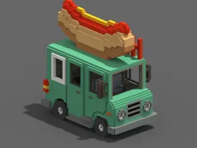 Voxel HotDog Van Low-poly 3D model