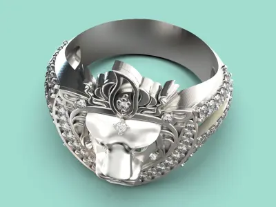 Lion face ring for setting gemstones for 3d printing 3D print model