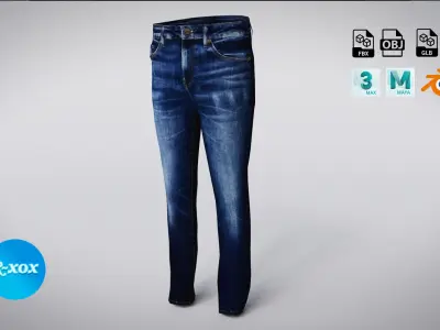 Low-poly Jeans or Denim Pant 3D Model for game with  PBR Texture Low-poly 3D model
