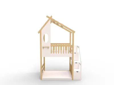 Twin Bunk Bed White House 3D model