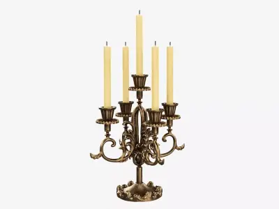 Candlestick with candles antique 05 3D model