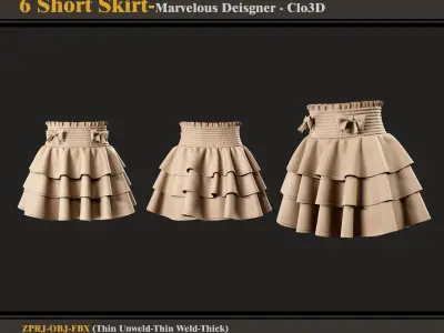 6 Short Skirts-Marvelous Designer-Clo3D -ZPRJ - FBX - OBJ 3D model