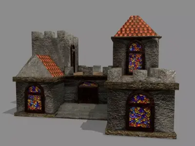 Castle with windows and vines Low-poly 3D model