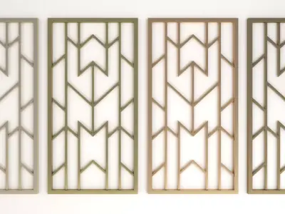 Decorative gold plaster partition screen with geometric pattern 3D model 2