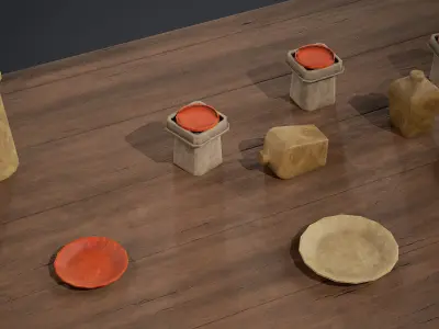 Japanese Wooden Table and Props - PBR Texture Low-poly 3D model