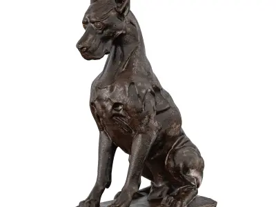 Wooden Dog Statue - Abstract Guard Dog Sculpture  3D model