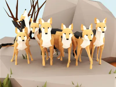 Jackals polygonal wolf Low-poly 3D model