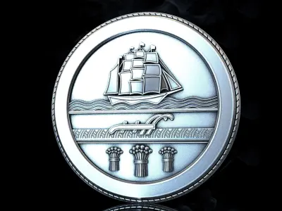 Norfolk silver coin with ship 3D print model
