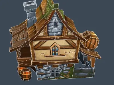 Cartoon Old Bandit Hotel Tovern House Building Low-poly 3D model purchase