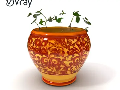 Ornate Decorative Planter with Greenery Model Pack Low-poly 3D model