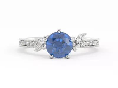 Round Colored Stone Engagement Ring With Rendering 3DM 3D print model