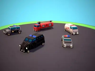 Emergency service vehicles Low-poly 3D model