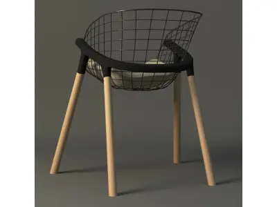 wire and wood contempory Chair 3D model