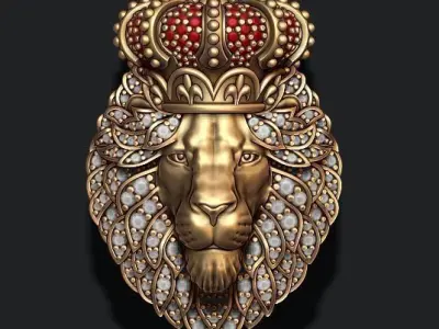 Leon pendant with royal crown diamonds and closed mouth 023 3D print model
